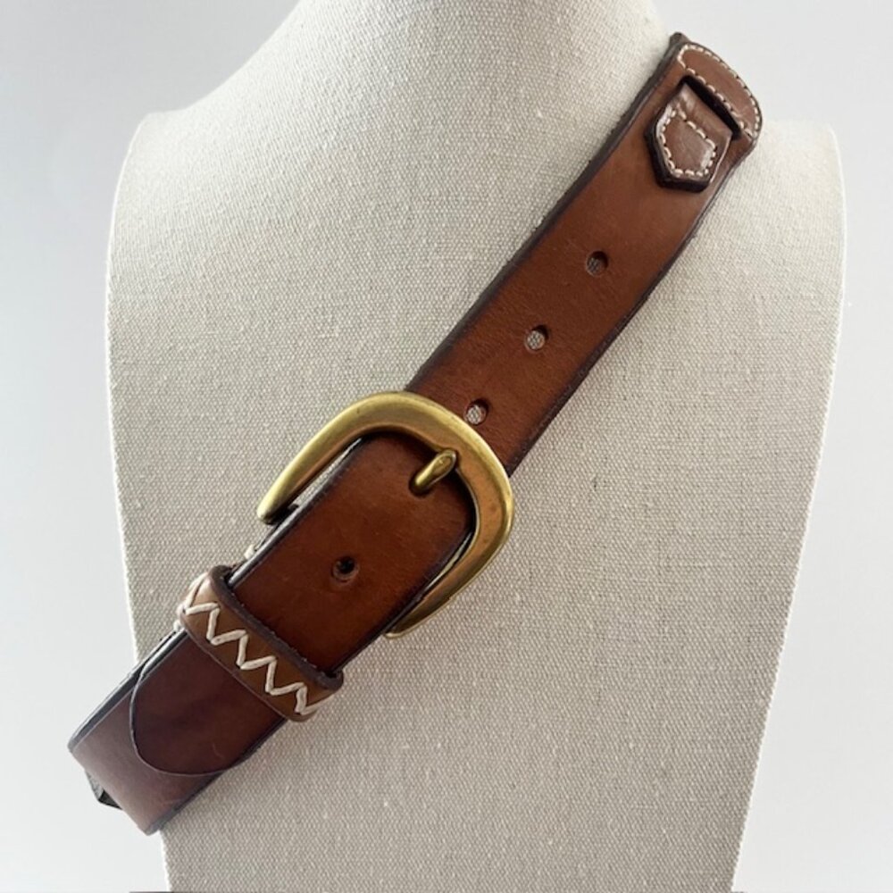 Banana Republic Cognac Leather Belt with Brass Buckle